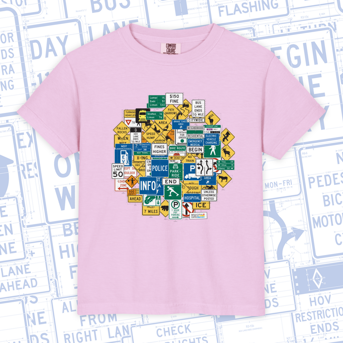 Kids Highway Signs T-Shirt, Road Trip Shirt, Youth Traffic Sign Tee