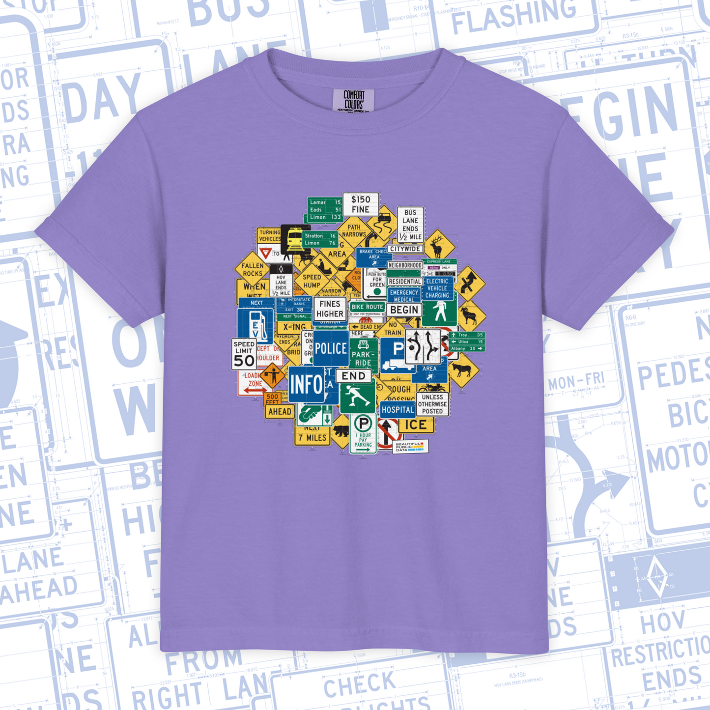 Kids Highway Signs T-Shirt, Road Trip Shirt, Youth Traffic Sign Tee