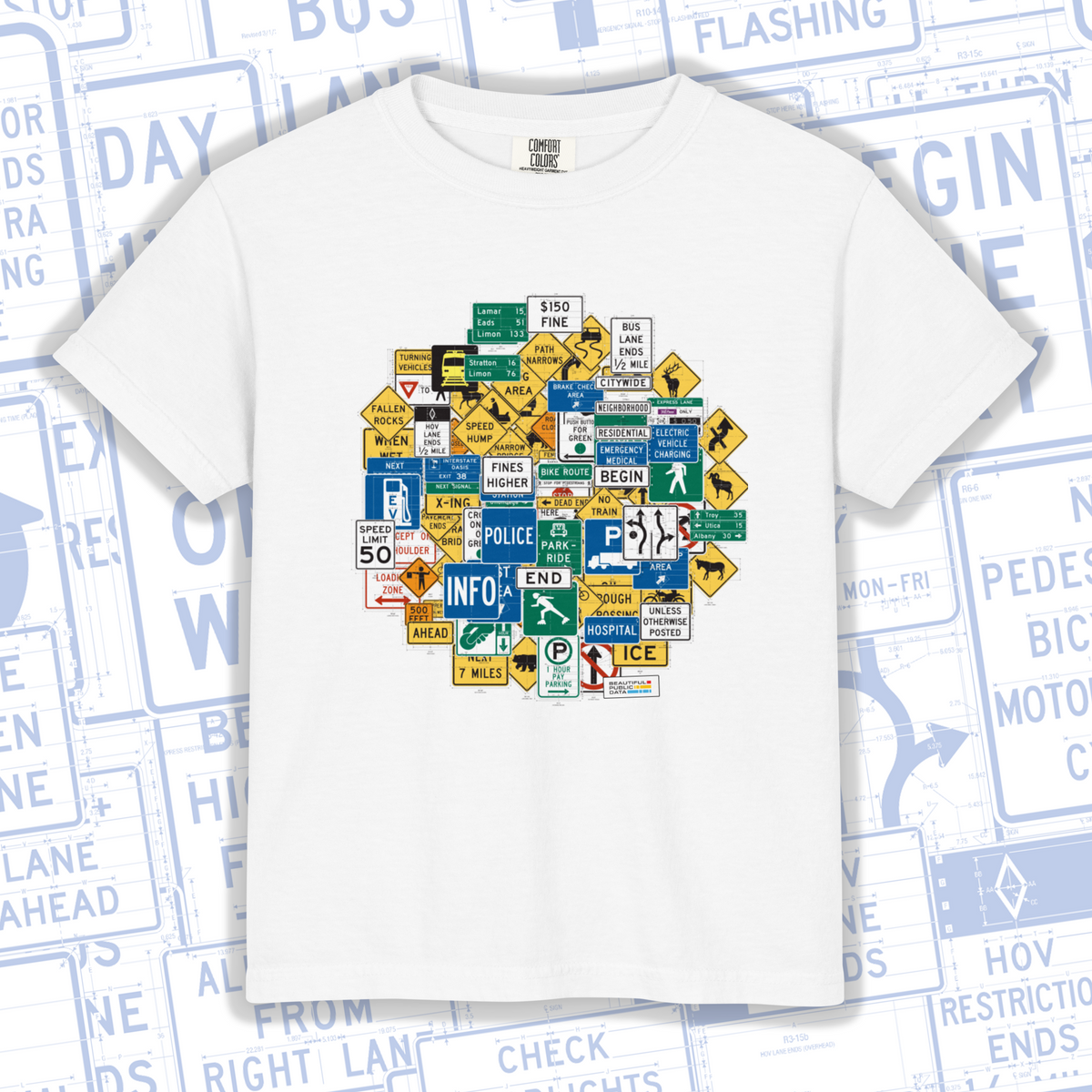 Kids Highway Signs T-Shirt, Road Trip Shirt, Youth Traffic Sign Tee